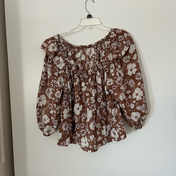 Free People Miss Daisy Ruffle Print Top in Vintage Combo size medium floral - Picture 4 of 9
